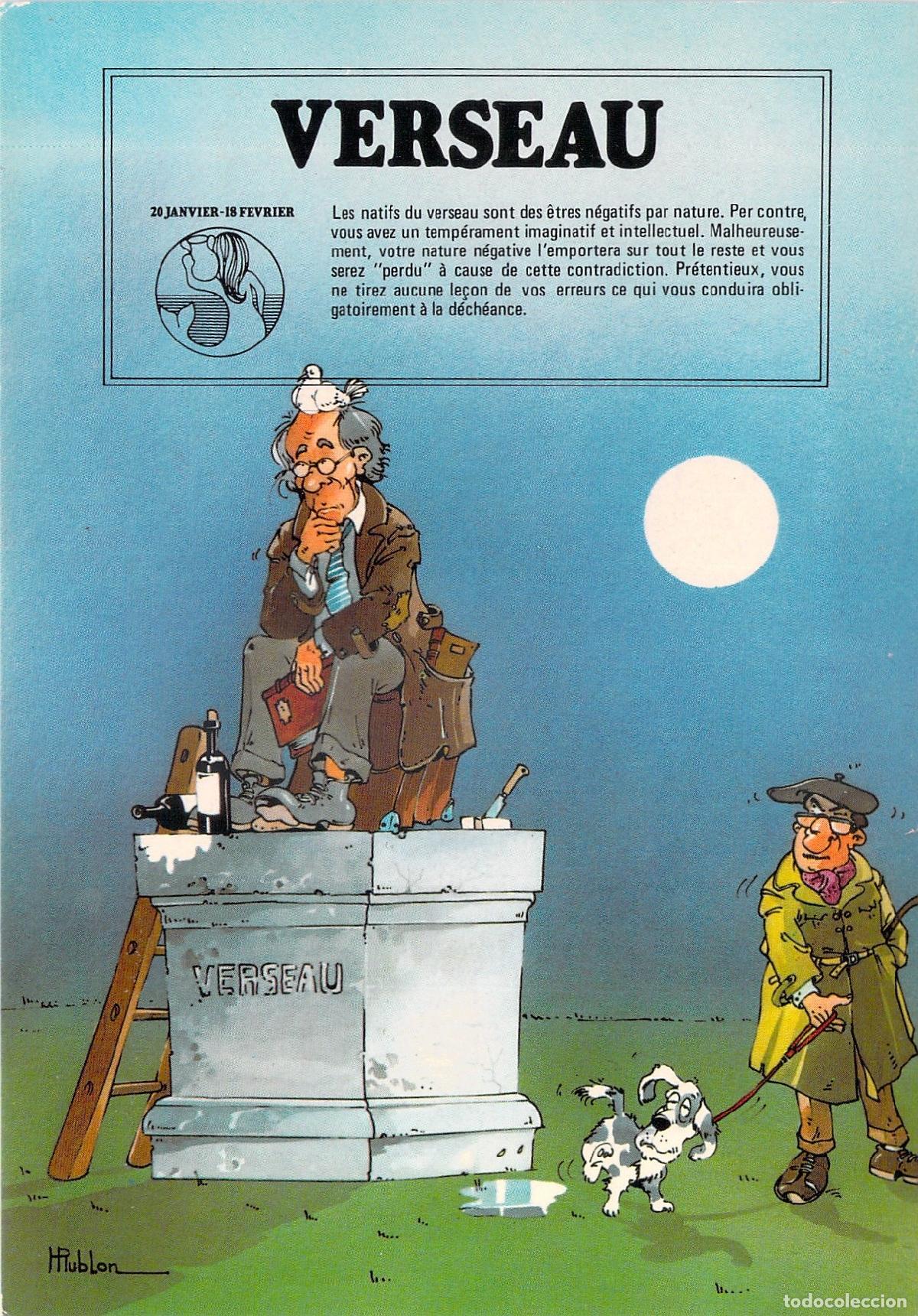 Postales: Postal Caricatura Humor&iacute;stica Acuario (Verseau) Signo Zodiacal H. Hublon