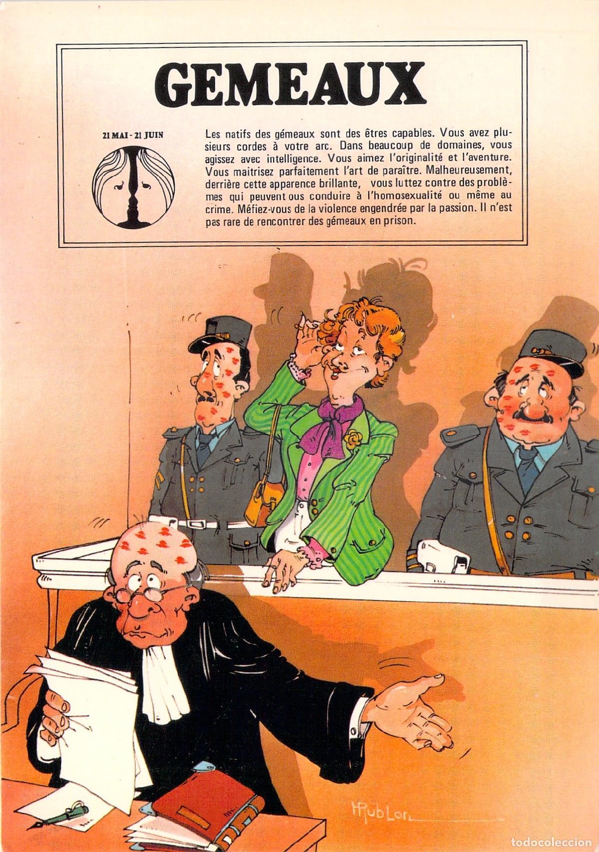 Cartoline: Postal Humor&iacute;stica Astrolog&iacute;a G&eacute;minis Caricatura Perrochet Suiza