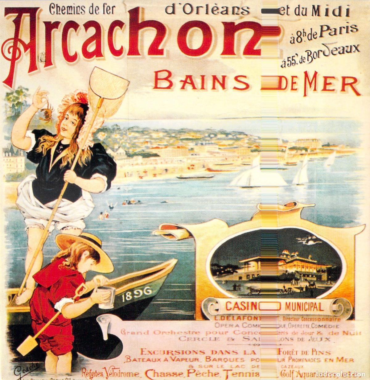 Postales: Postal Publicidad Antigua Arcachon Bains de Mer Poster 1897 - Francia Turismo