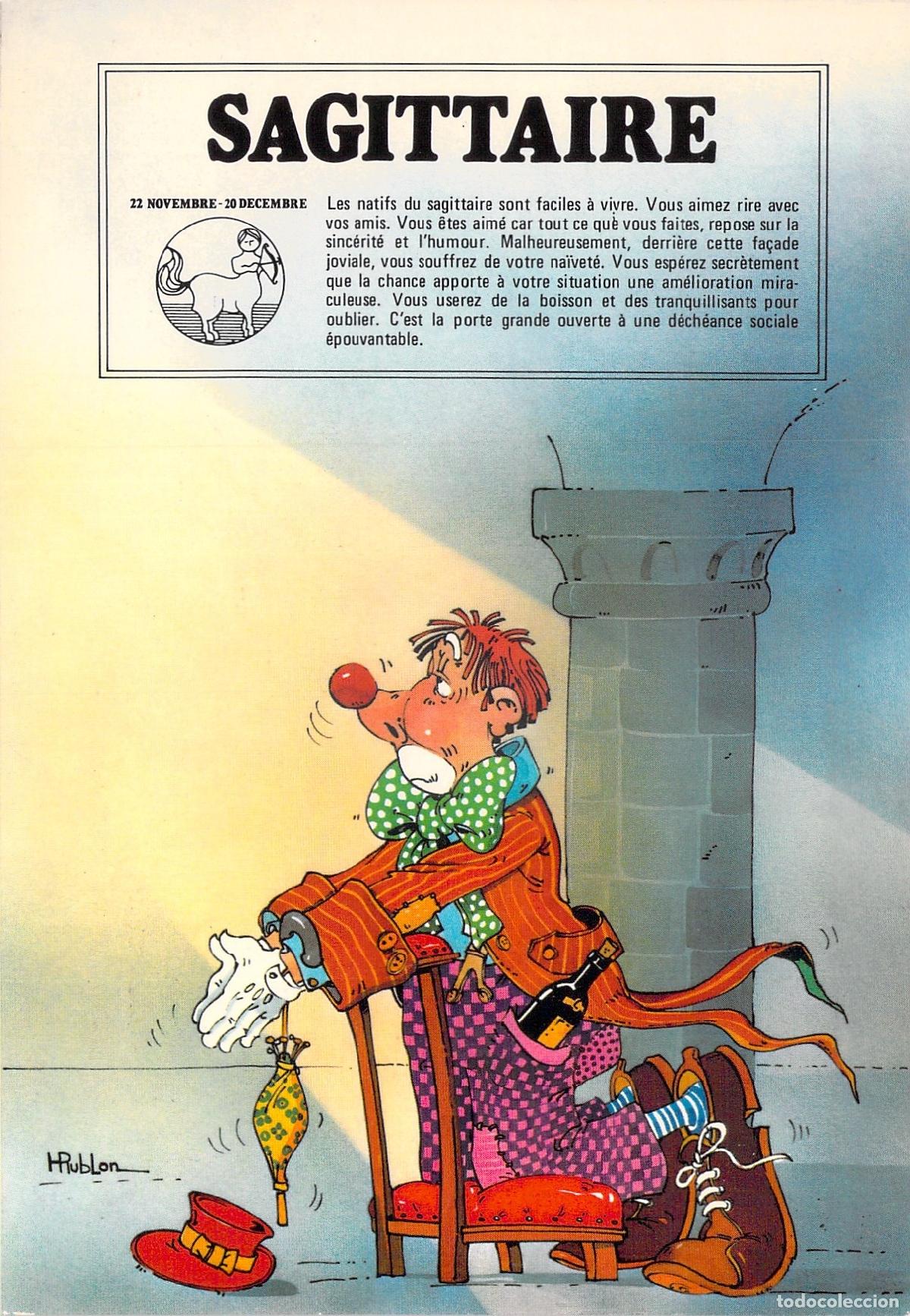 Cartes Postales: Postal Hor&oacute;scopo Sagitario, Ilustraci&oacute;n C&oacute;mica de Hublon, Suiza