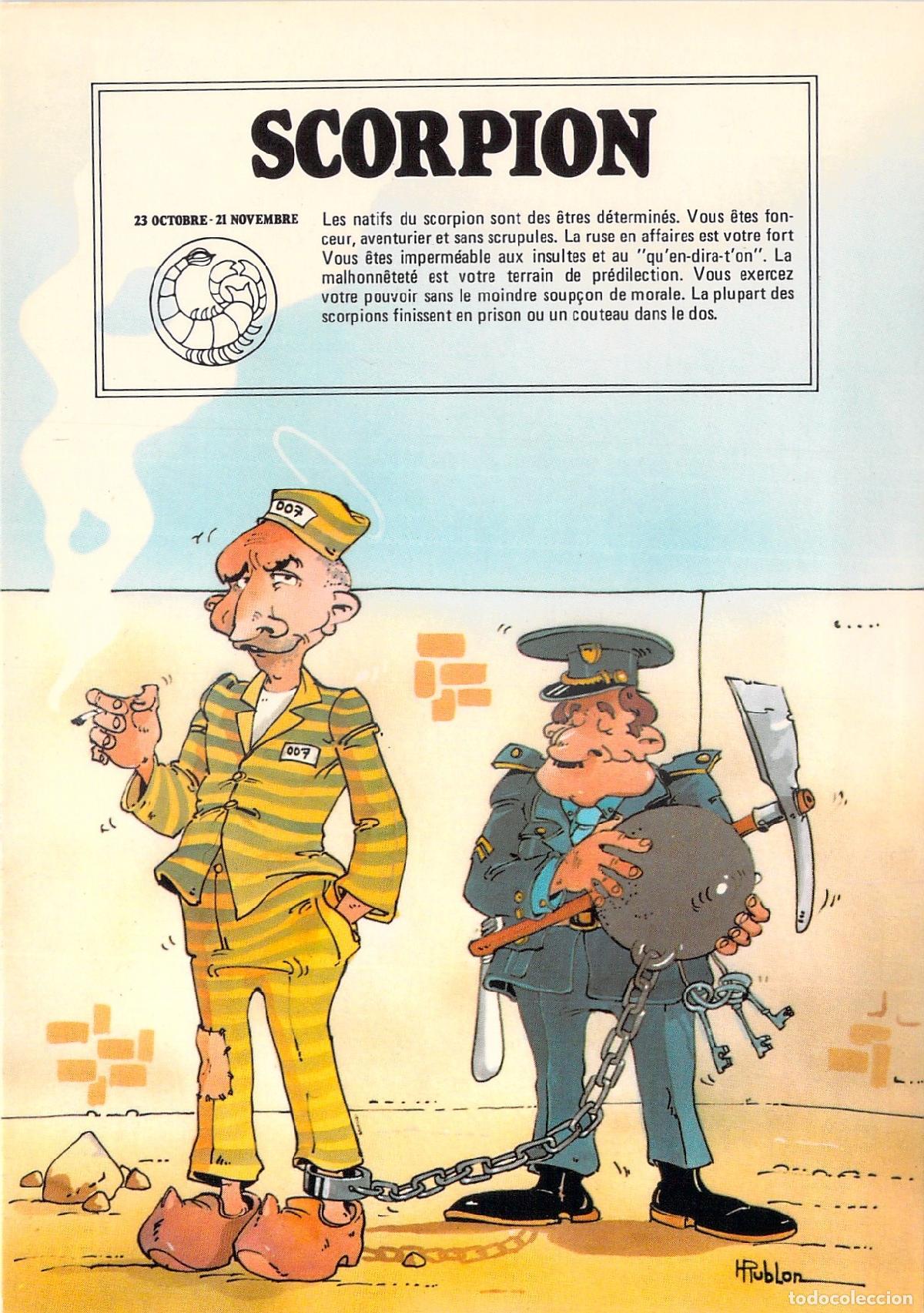 Cartoline: Postal Humor&iacute;stica Escorpi&oacute;n Zodiaco Caricatura Prisionero Polic&iacute;a