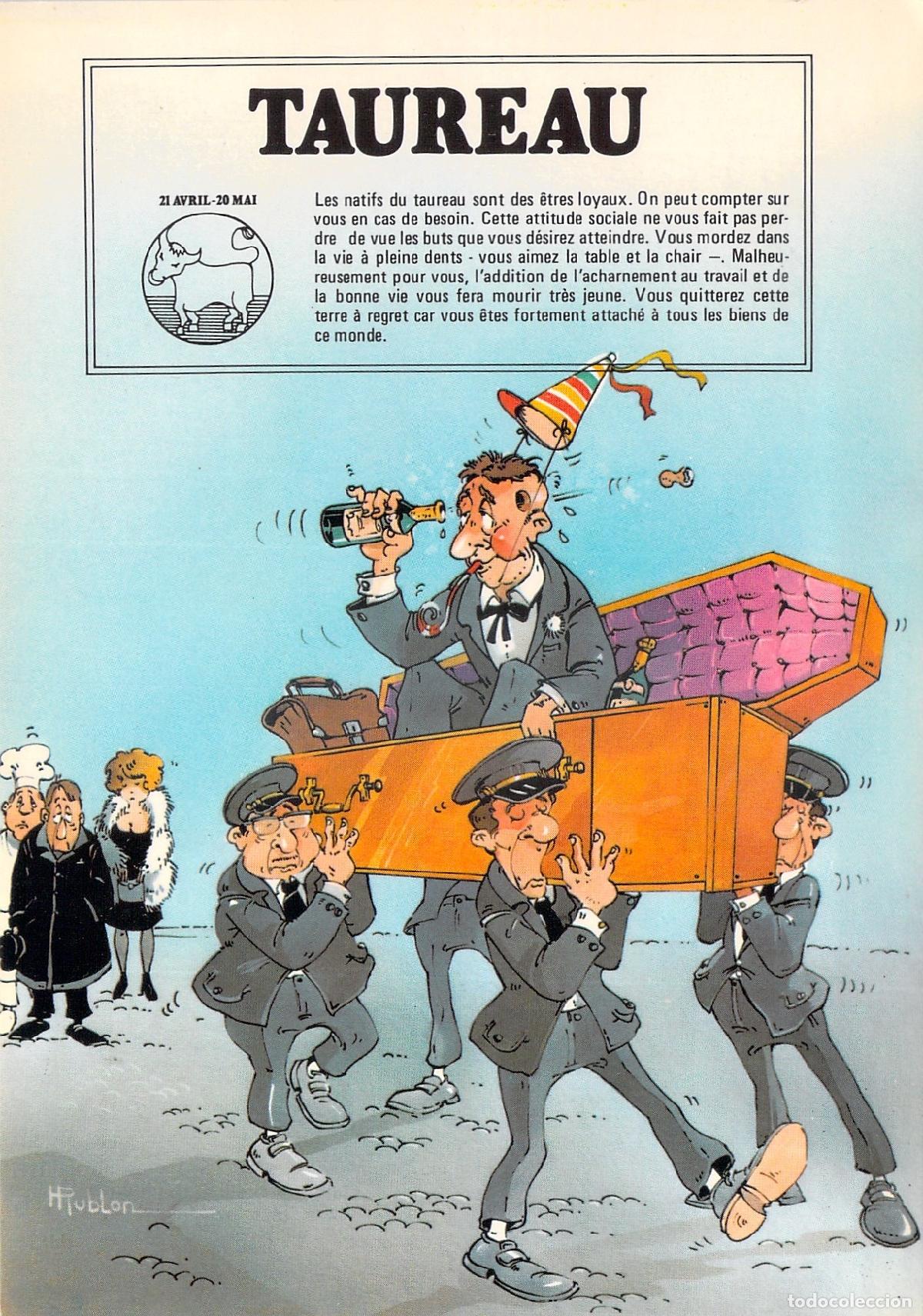 Cartoline: Postal Caricatura Humor&iacute;stica Tauro Zodiaco Muerte Perrochet Lausana