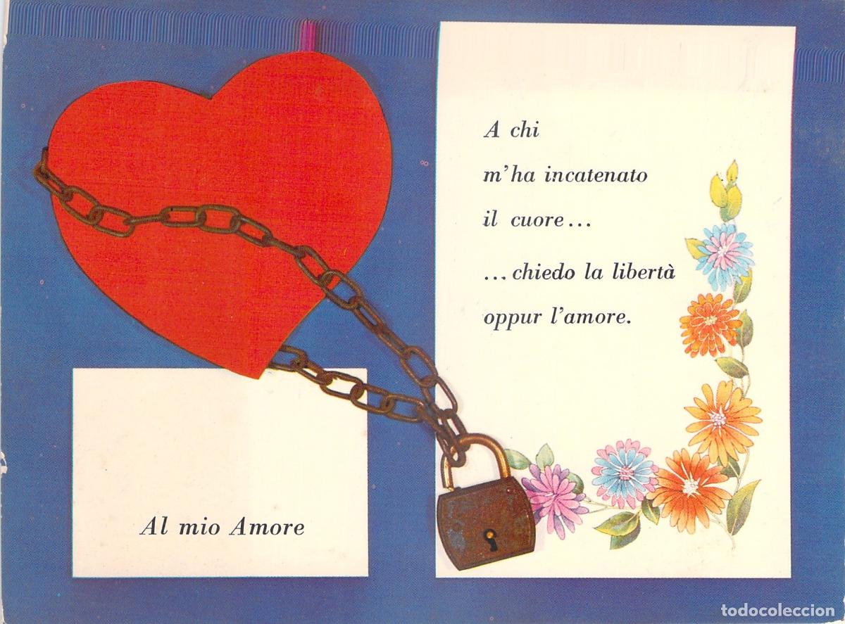 Cartes Postales: Postal Italiana de Coraz&oacute;n Encadenado con Candado y Mensaje de Amor
