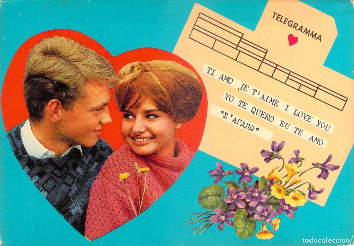 Cartoline: Postal Rom&aacute;ntica de Italia Pareja Joven Mensaje Te Amo en Coraz&oacute;n