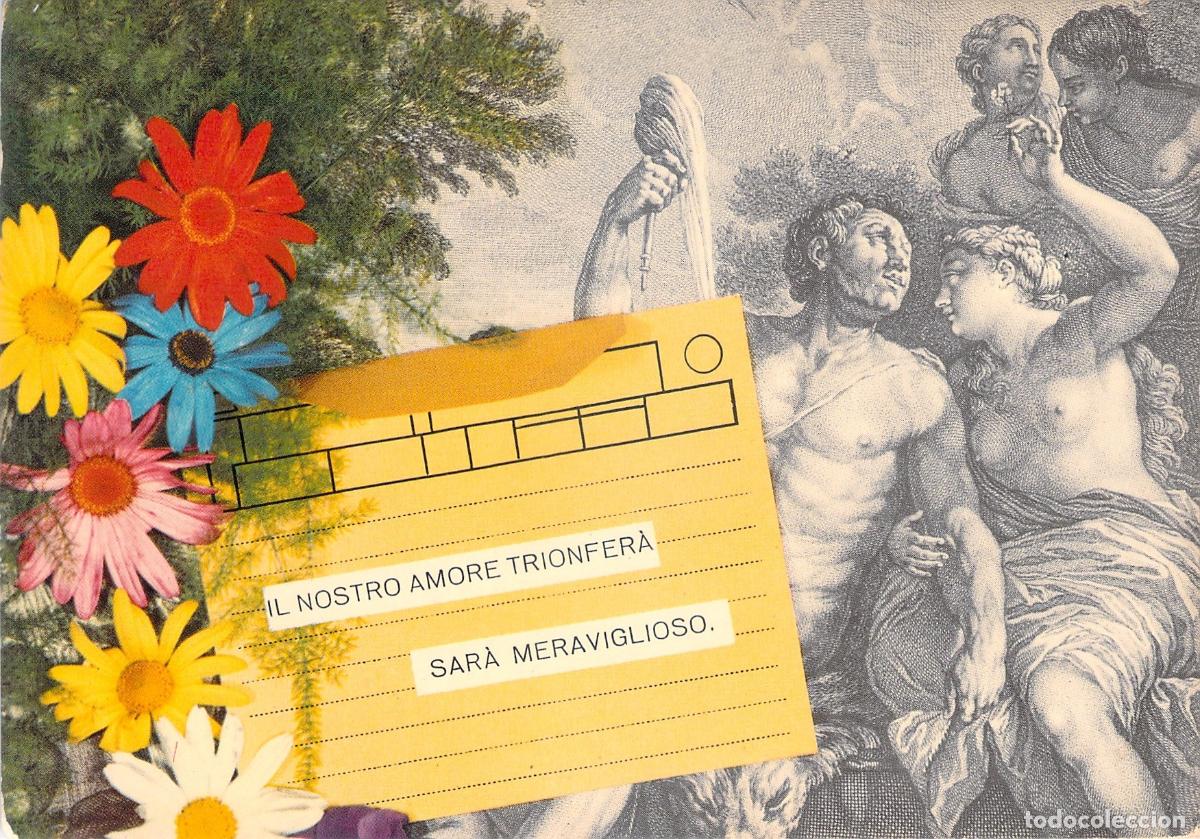 Cartoline: Postal de Amor Italiano con Flores y Escena Cl&aacute;sica de Grabado