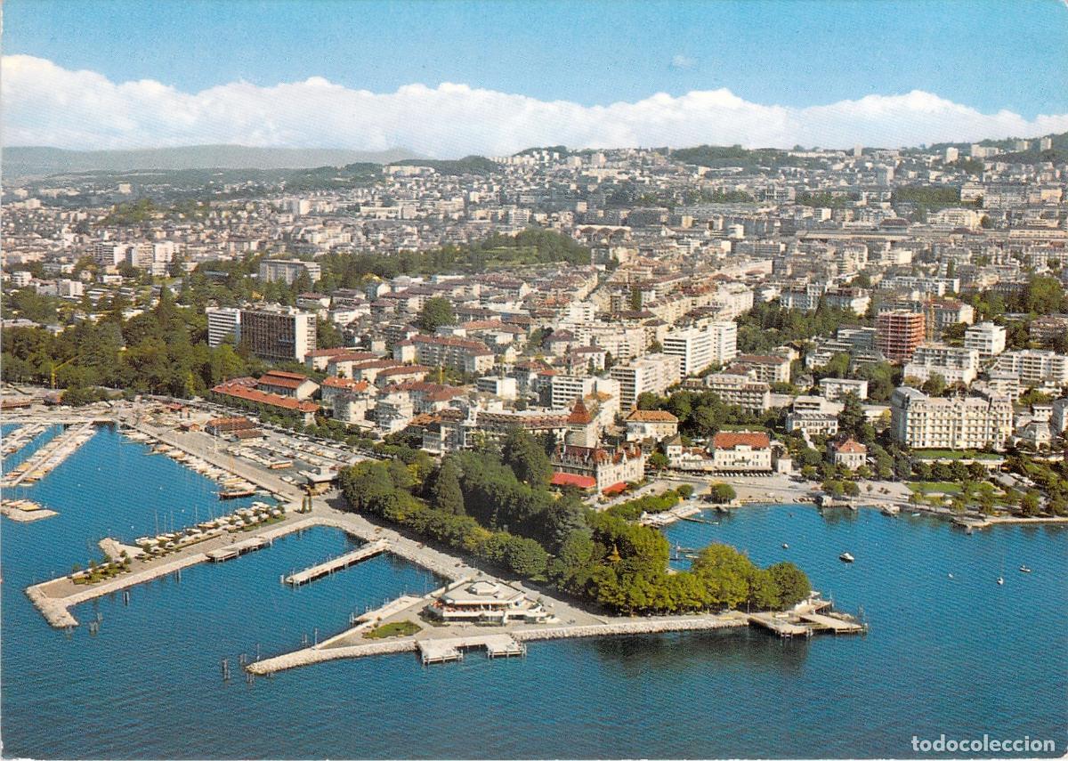 Postais: Postal Lausanne Ouchy Vista A&eacute;rea Puerto Deportivo Lago Lem&aacute;n Suiza Color