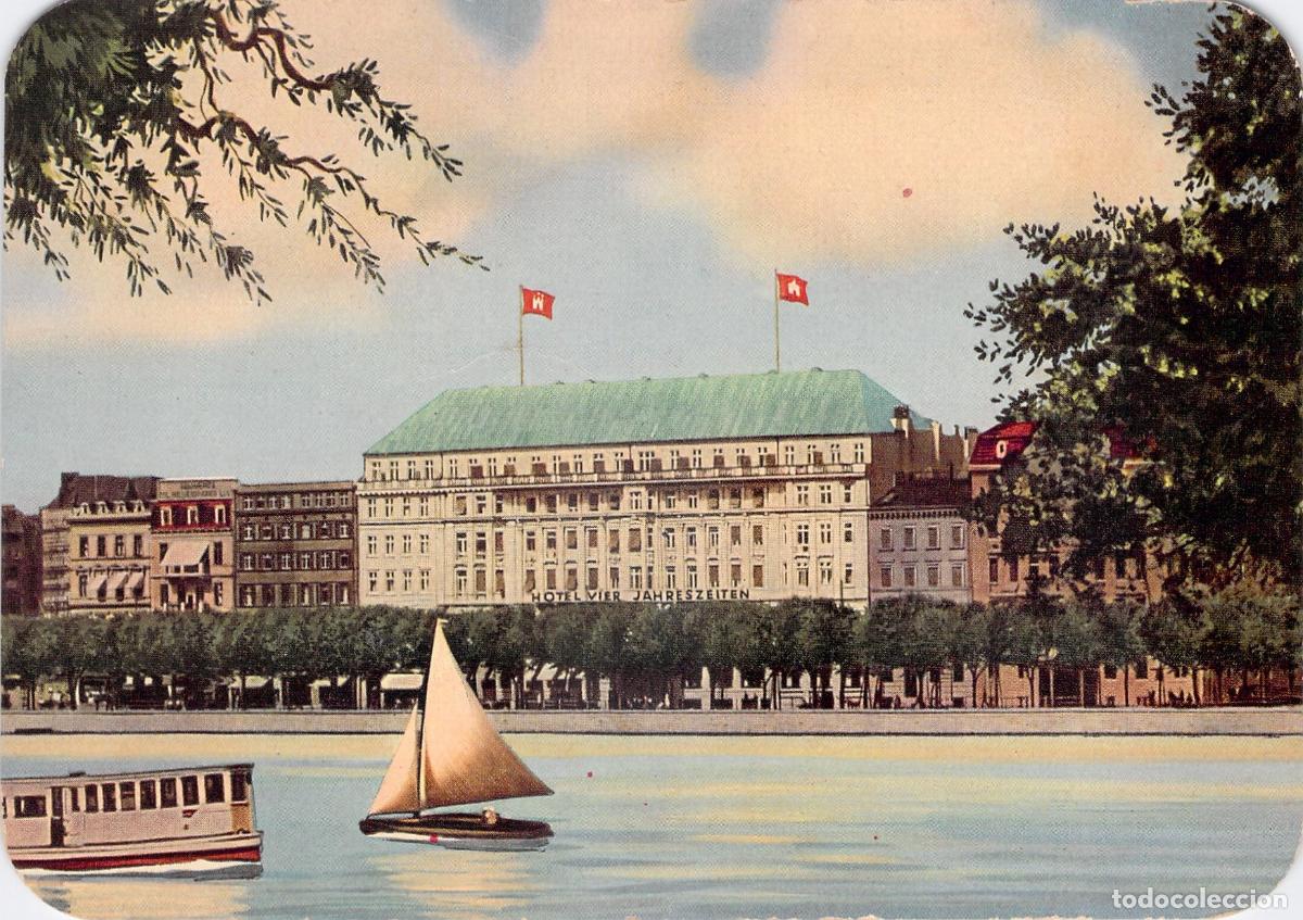 Postkarten: Postal Hamburgo Alemania, Hotel Vier Jahreszeiten, Vista de la Alster