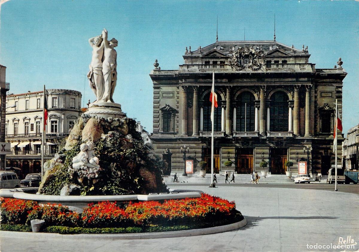 Postales: Postal Montpellier Plaza de la Comedia Fuente Tres Gracias y Teatro Op&eacute;ra Com&eacute;die