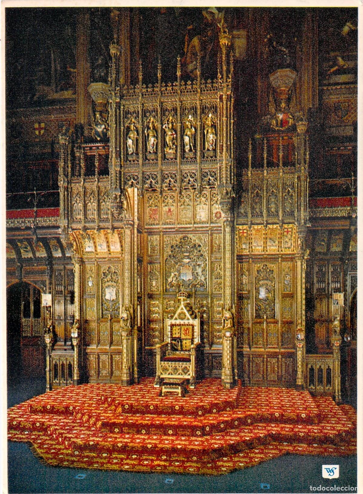 Postcards: Postal Interior C&aacute;mara de los Lores, El Trono, Palacio de Westminster, Londres