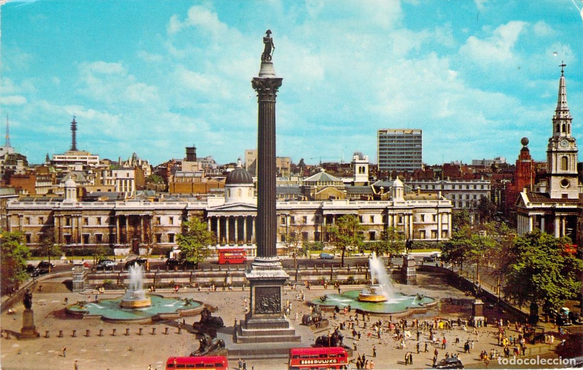 Postais: Postal Londres Trafalgar Square: Columna de Nelson y Galer&iacute;a Nacional