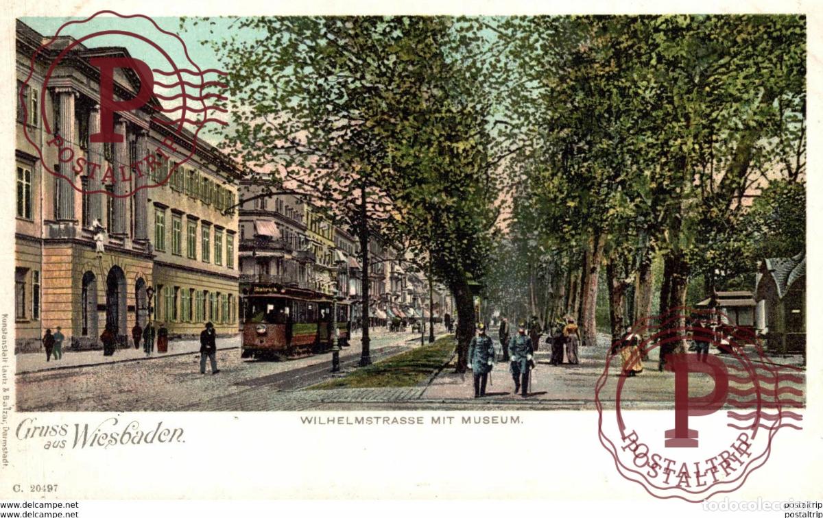 Cartes Postales: Gruss aus Wiesbaden, Wilhelmstra&szlig;e mit Museum. ALEMANIA GERMANY DEUTCHLAND.