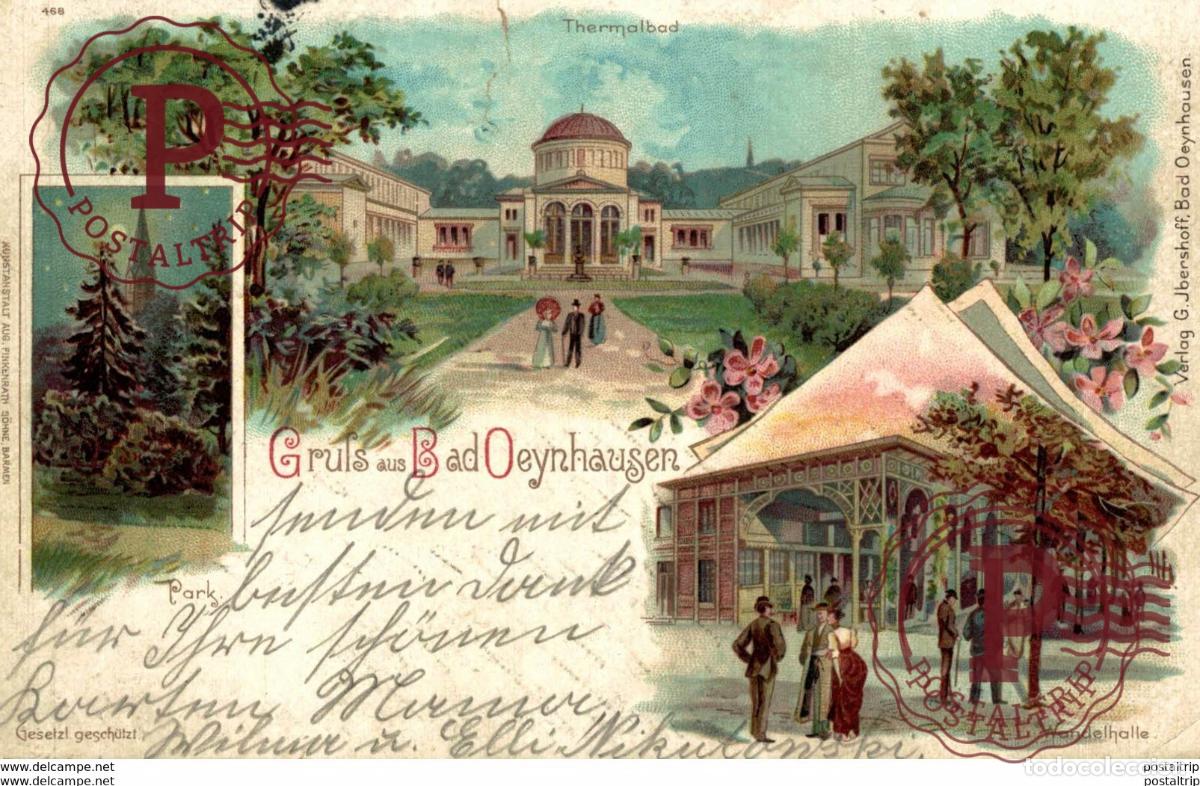 Cartes Postales: Litho - Gruss aus Bad Oeynhausen Thermalbad. damaged ALEMANIA GERMANY DEUTCHLAND.