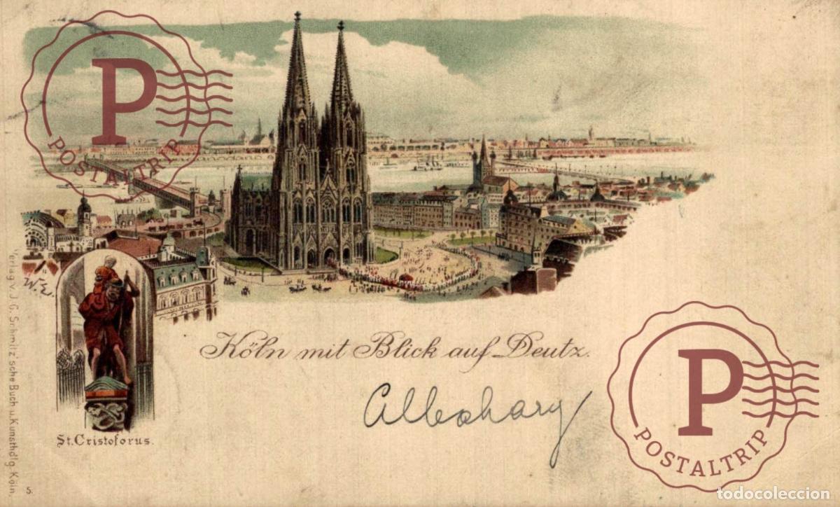 Postkarten: ALEMANIA Deutschland GERMANY. K&ouml;ln mit blick auf Deutz. LITHO.