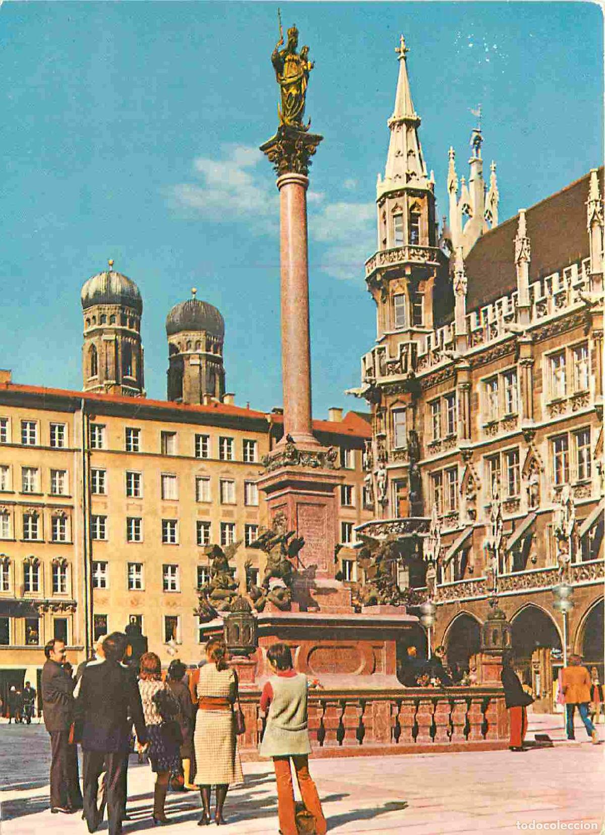 Cartoline: Carte Postale - Allemagne - M&uuml;nchen - Mariens&auml;ule und Frauent&uuml;rme - Monument of St Mary Monument de
