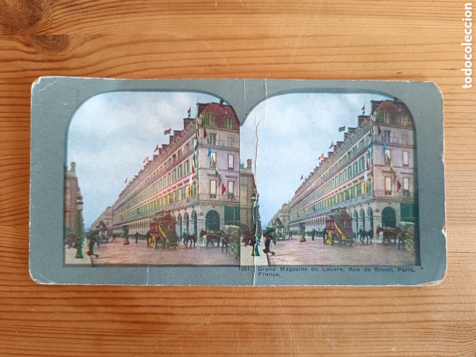 Postales: Postal estereosc&oacute;pica Grande Magasine du Louvre, Rue de Rivoli. Par&iacute;s.