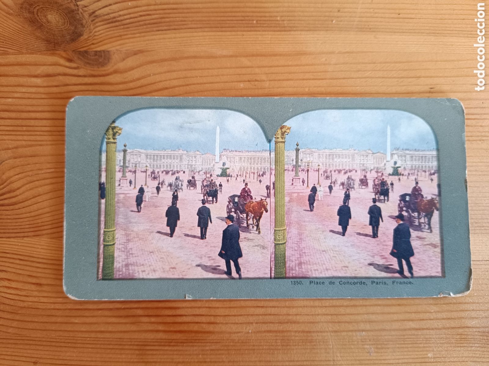 Postales: Antigua tarjeta estereosc&oacute;pica. Plaza de la Concordia. Par&iacute;s. Francia.