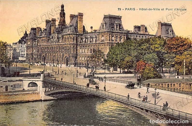 Cartoline: Postal H&oacute;tel-de-Ville et Pont d'Arcole de Par&iacute;s (Francia) Coloreada - aprox. 1914