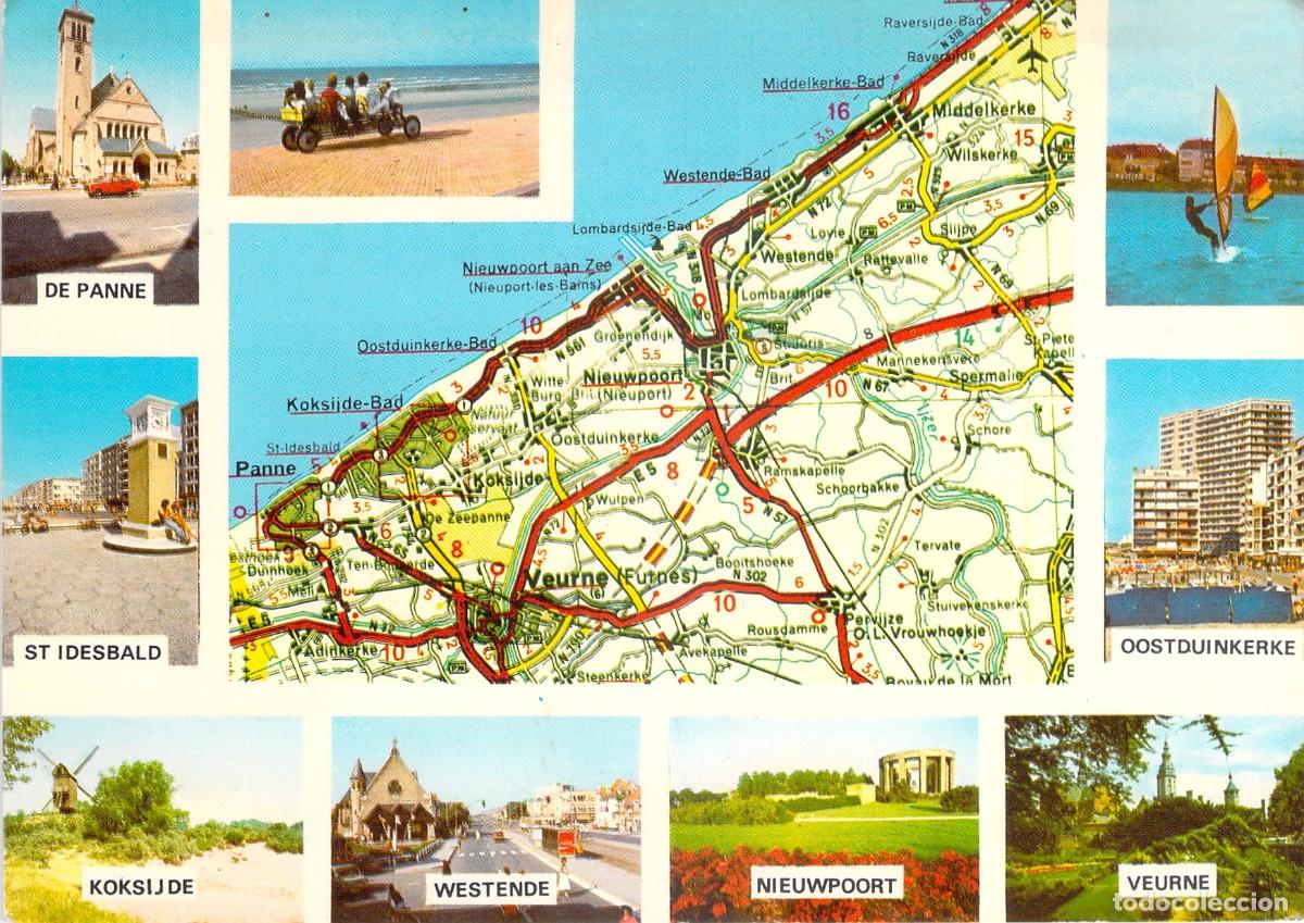 Postcards: Postal de la Costa Belga con Mapa y Vistas de Ciudades Costeras