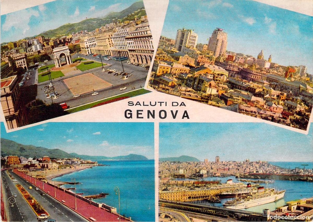 Postales: Postal Multivista de G&eacute;nova, Italia: Plaza de la Victoria y Puerto