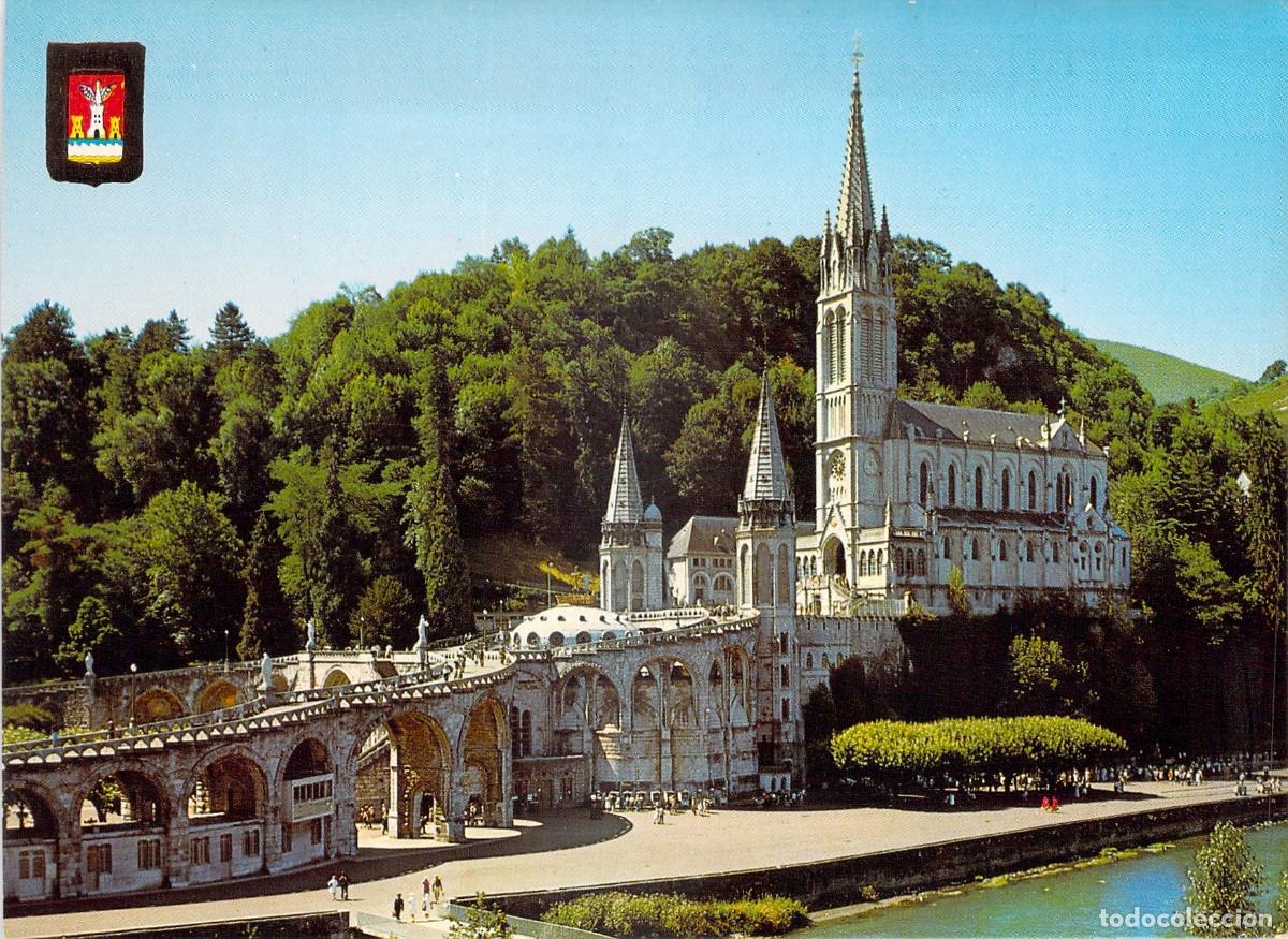 Postales: Postal de Lourdes: La Bas&iacute;lica y el R&iacute;o Gave