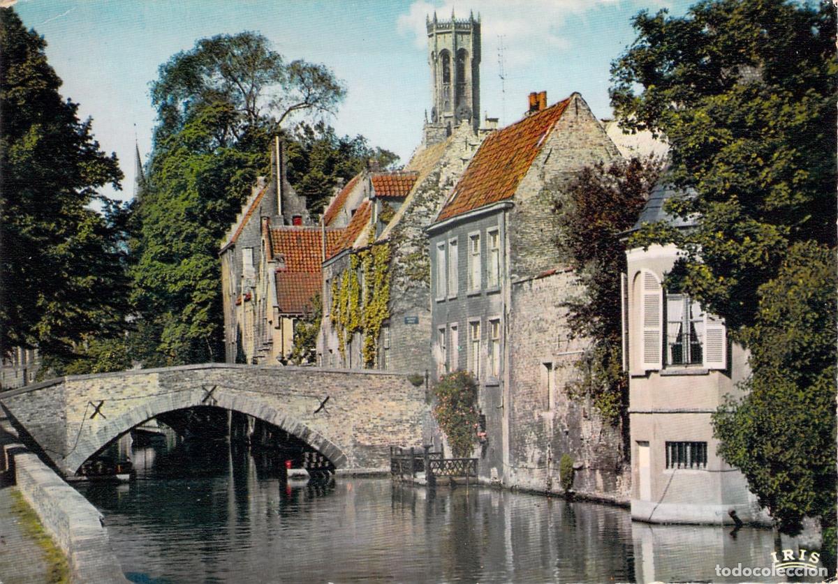 Cartoline: Postal de Brujas B&eacute;lgica Canal Quai Vert y Puente de Piedra
