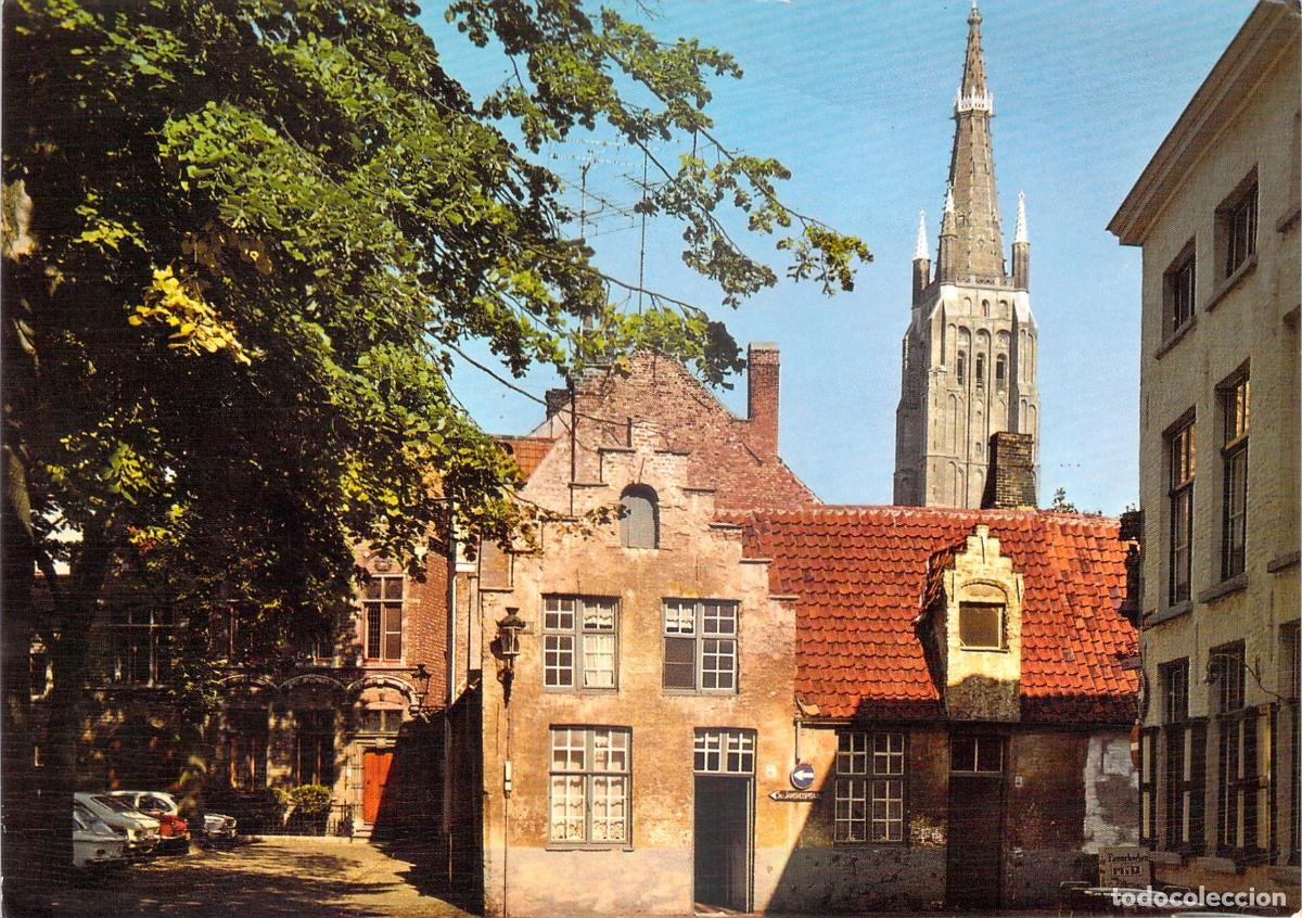 Postales: Postal de Brujas B&eacute;lgica, Plaza Walplaats y Torre de la Iglesia