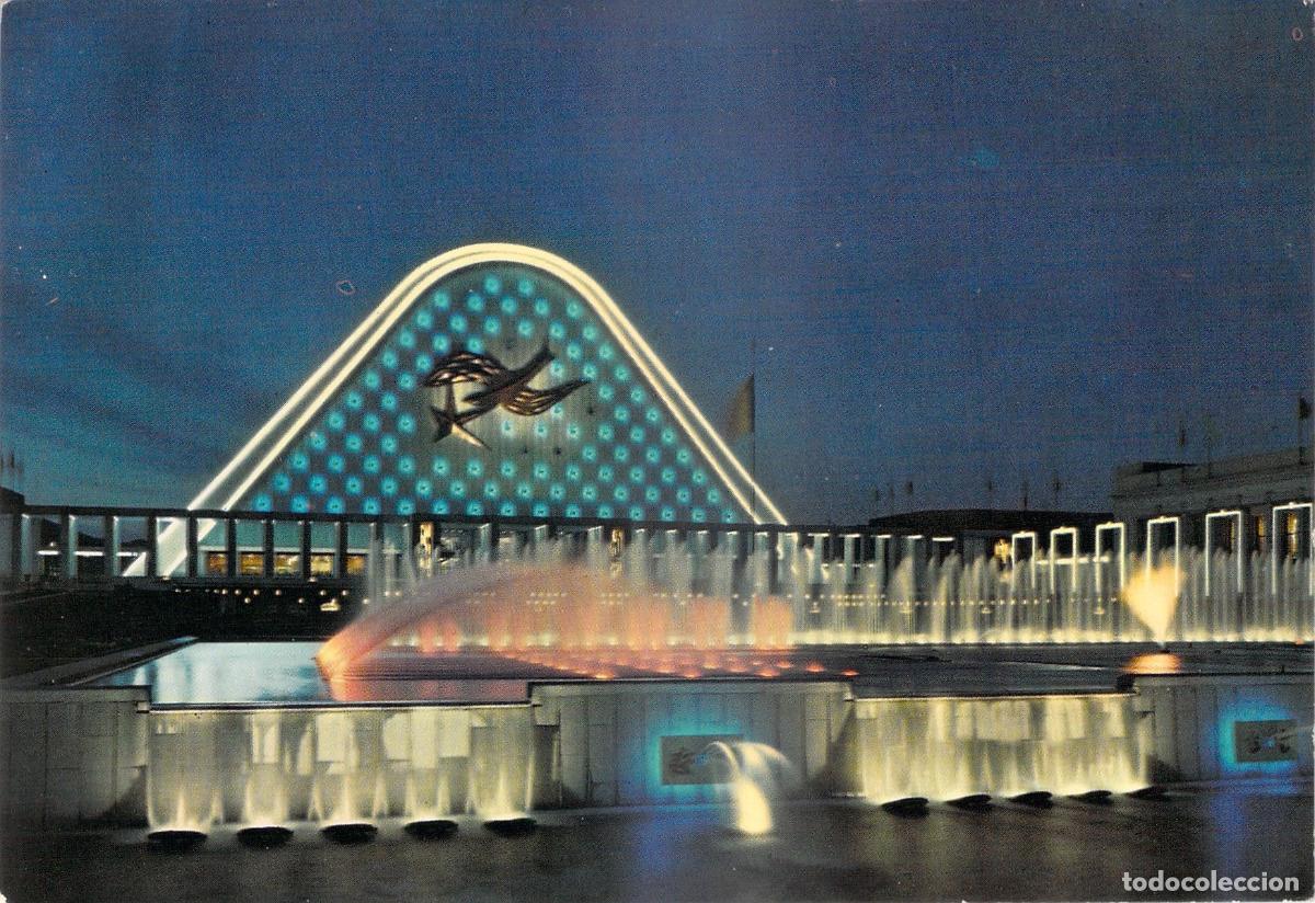 Postales: Postal Exposici&oacute;n Universal Bruselas: Gran Palacio y Fuentes de Noche