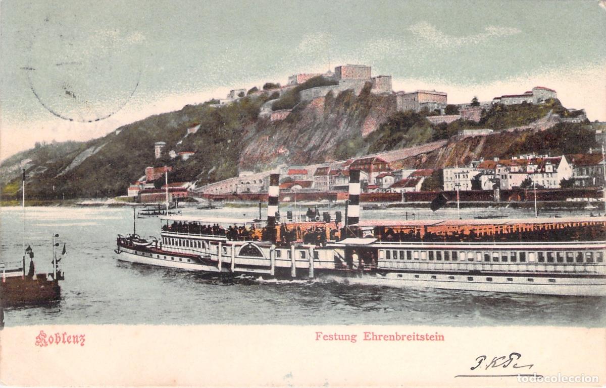 Postales: Postal de la Fortaleza Ehrenbreitstein y Barco a Vapor en Koblenz