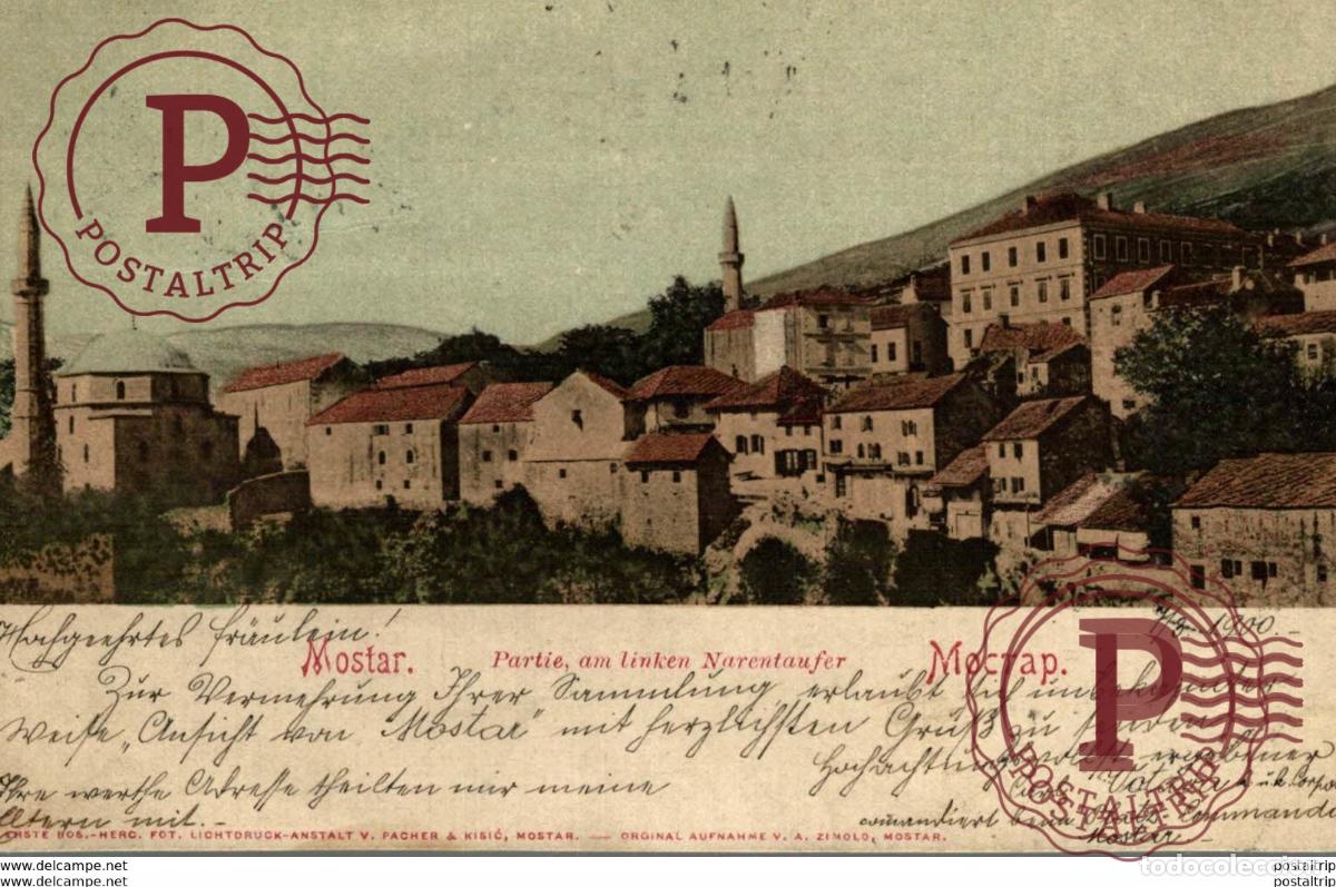 Cartoline: Rare BOSNA I HERCEGOVINA - MOSTAR PARTIE AM LINKEN NARENTAUFER BOSNIA Y HERZEGOVINA BOSNIEN UND