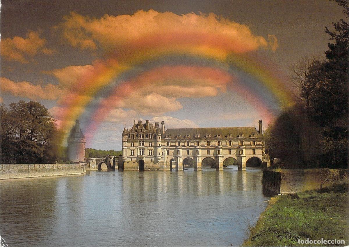 Cartoline: Postal Castillo de Chenonceau con Arco&iacute;ris en el Valle del Loira
