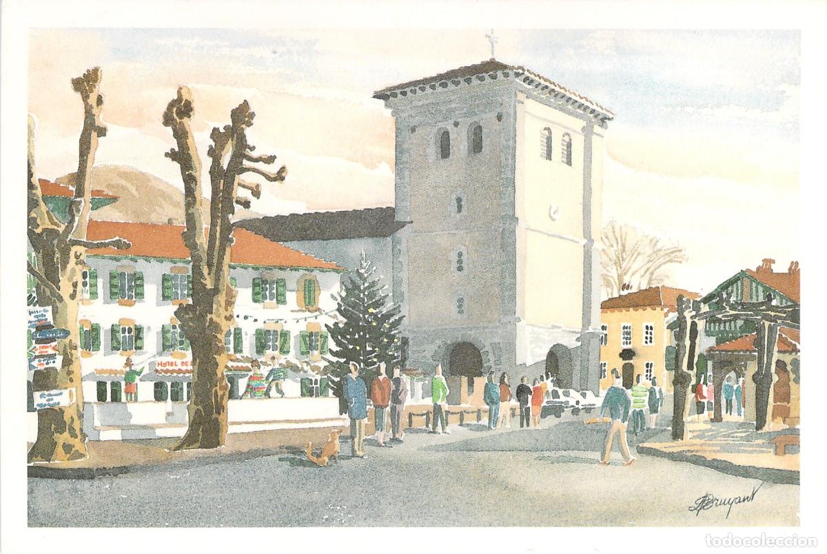 Postcards: Postal de Acuarela del Campanario de Ascain, Pa&iacute;s Vasco Franc&eacute;s