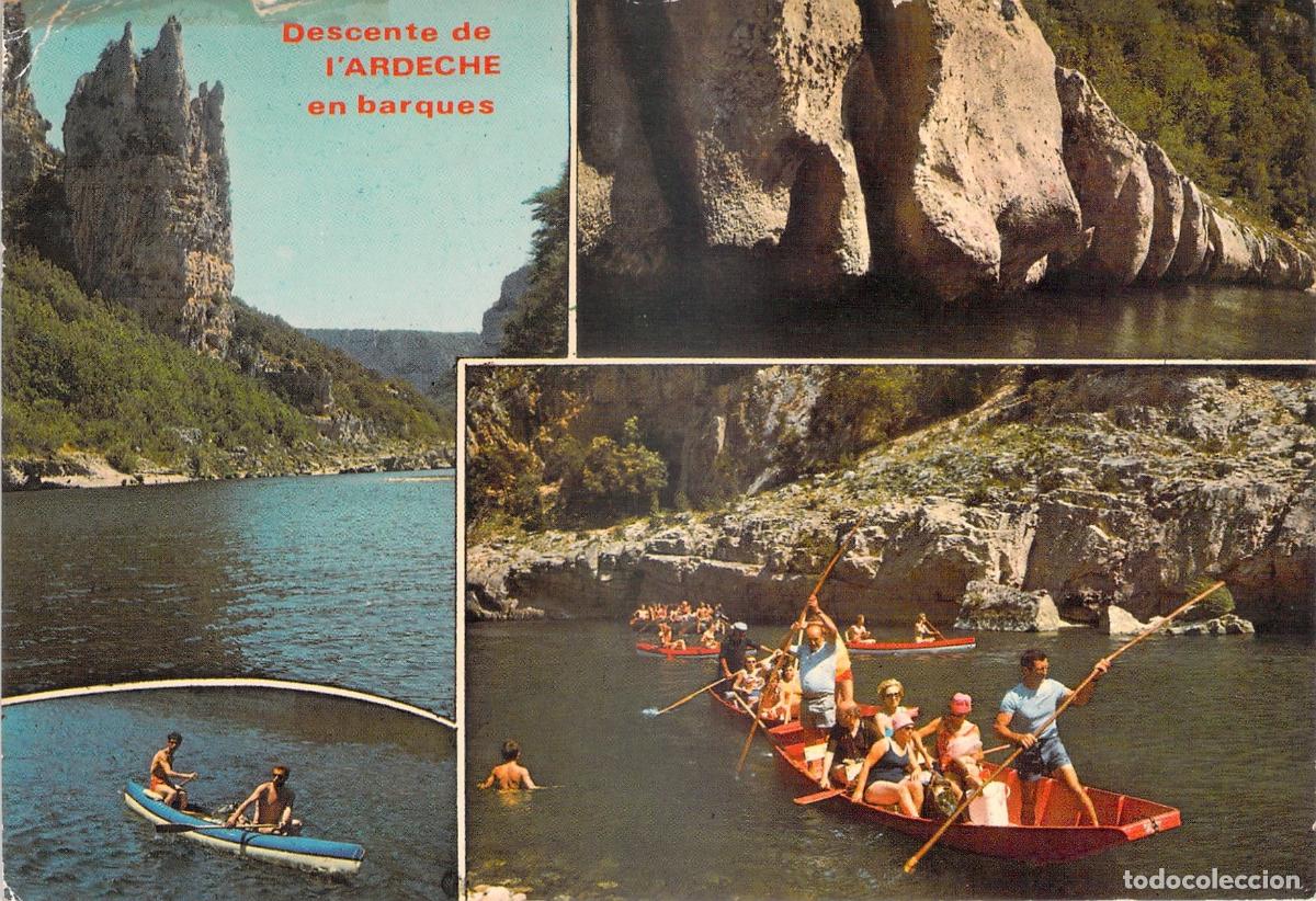 Postcards: Postal Gorges de l'Ard&egrave;che Descenso en Barca y Rocher de la Cath&eacute;drale