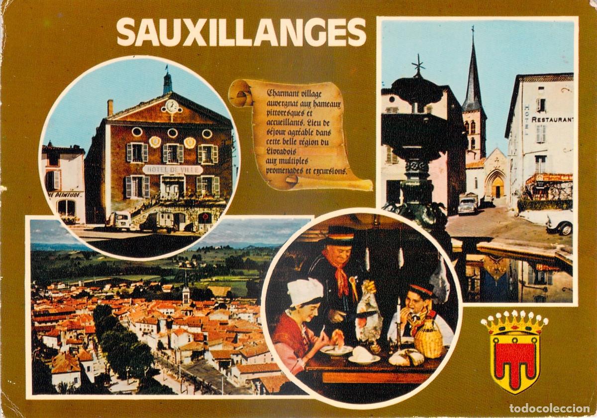 Postales: Postal de Sauxillanges, Auvernia: Ayuntamiento, Iglesia y Vistas