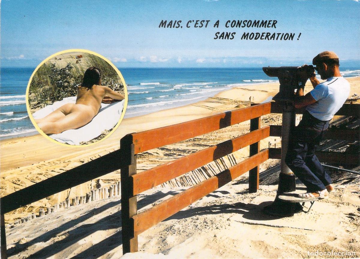 Postales: Postal de Humor Francesa con Escena de Mirador en la Playa