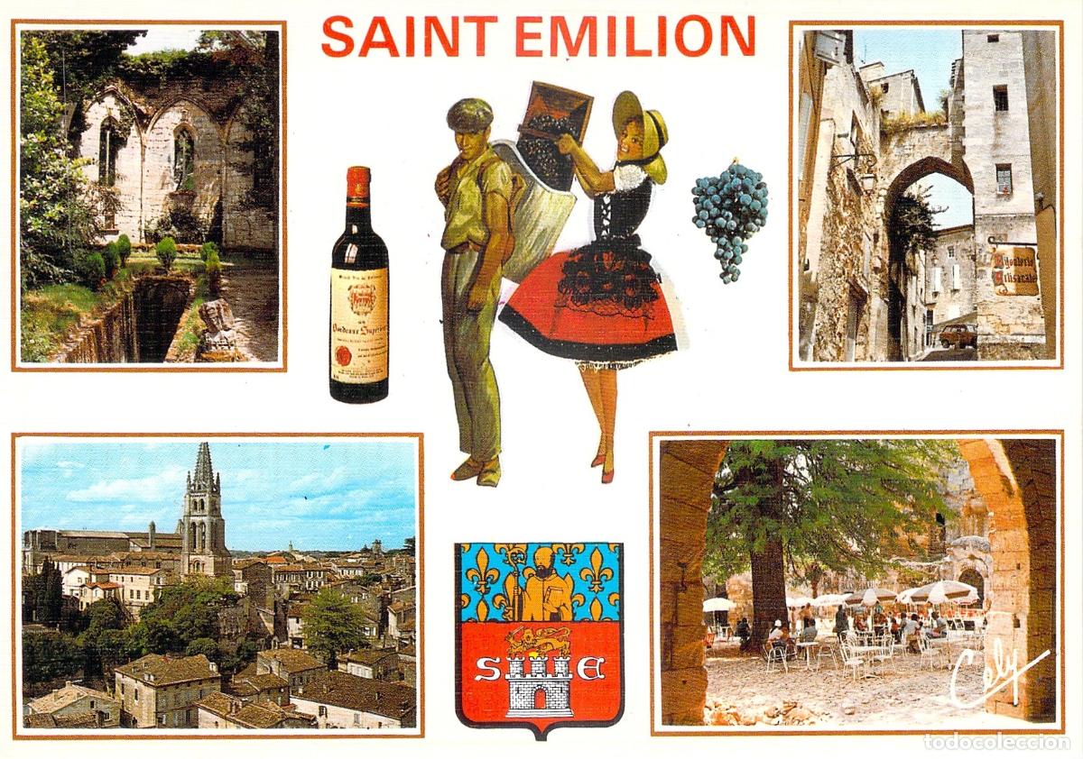 Postales: Postal Tur&iacute;stica de Saint-Emilion Francia Multivista y Vino