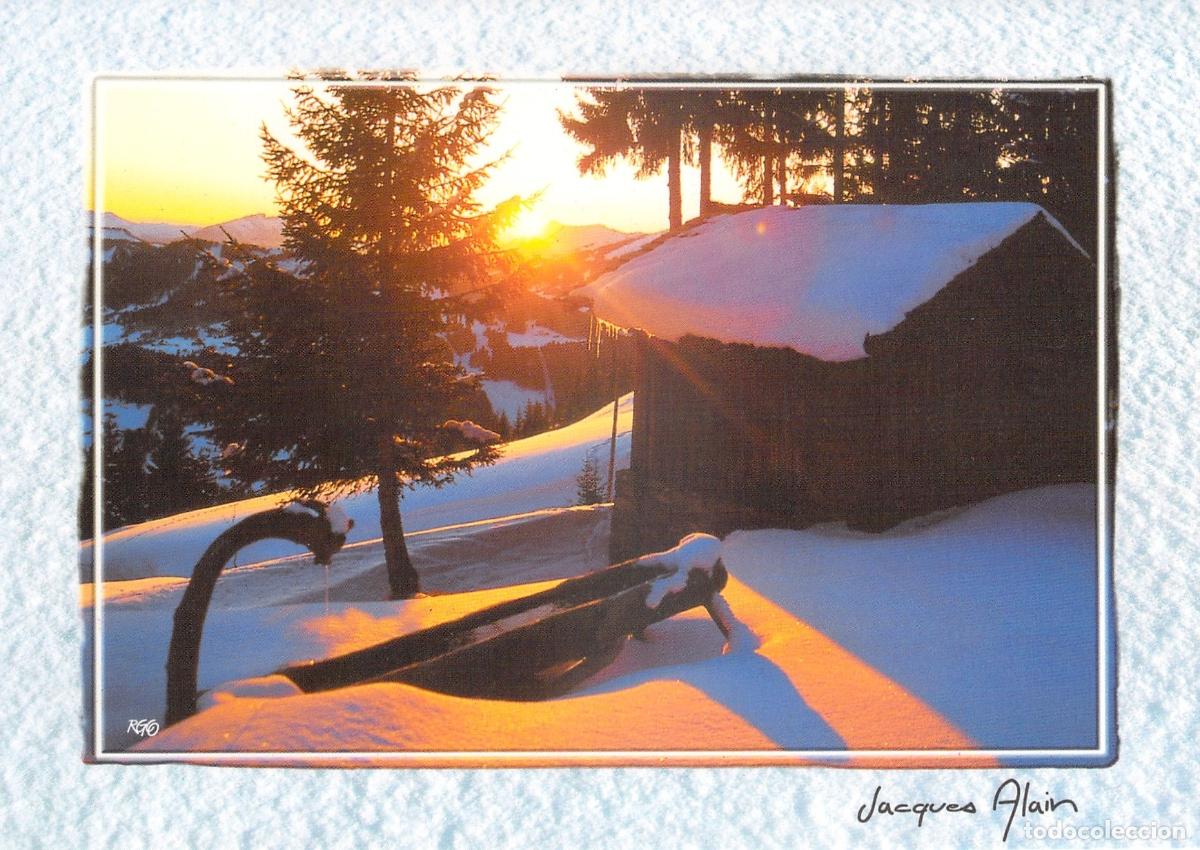 Postales: Postal Paisaje de Monta&ntilde;a Nevado Atardecer en los Alpes de Jacques Alain