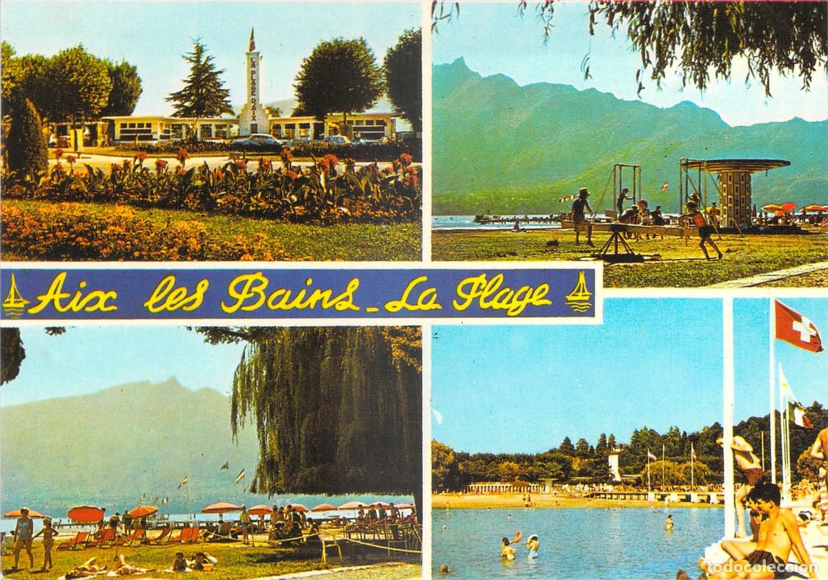 Cartes Postales: Postal de Aix-les-Bains, Francia - Playa y Vistas del Dent du Chat