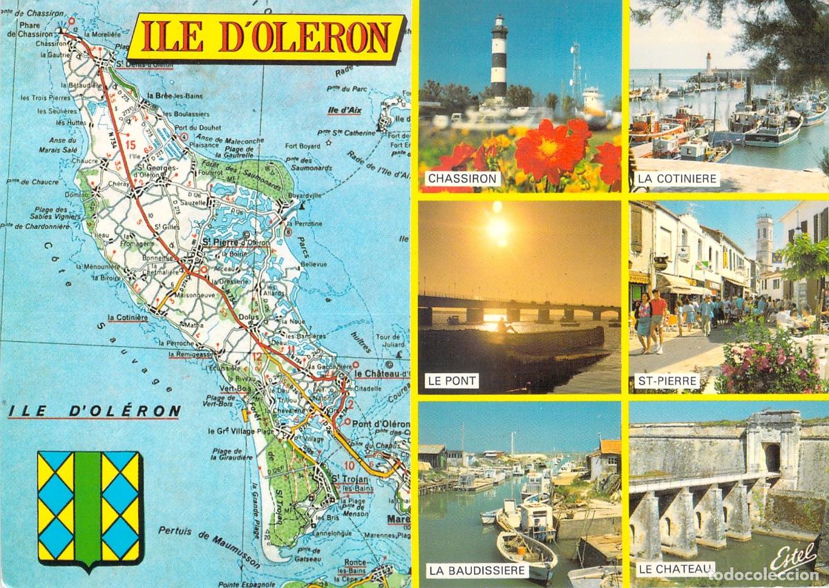Postales: Postal Tur&iacute;stica de la Isla de Ol&eacute;ron, Francia - Vistas M&uacute;ltiples y Mapa