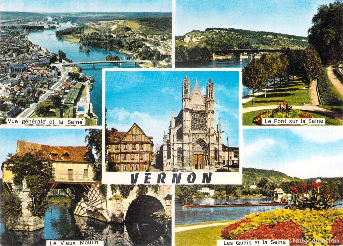 Postales: Postal Multivista de Vernon, Francia: El Sena y Molino Viejo