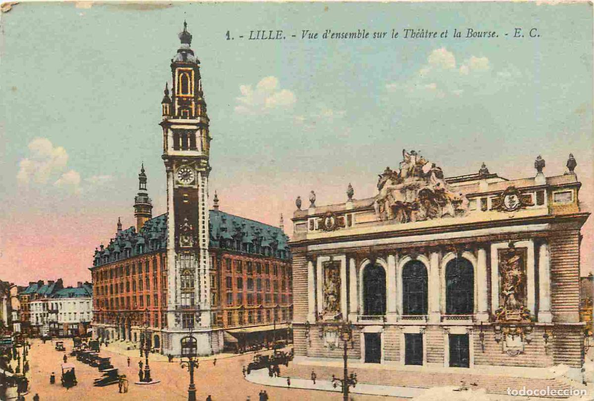 Postcards: Carte Postale Ancienne - 59 - Lille - Vue d ensemble sur le th&eacute;&acirc;tre et la bourse - Coloris&eacute;e - CPA -