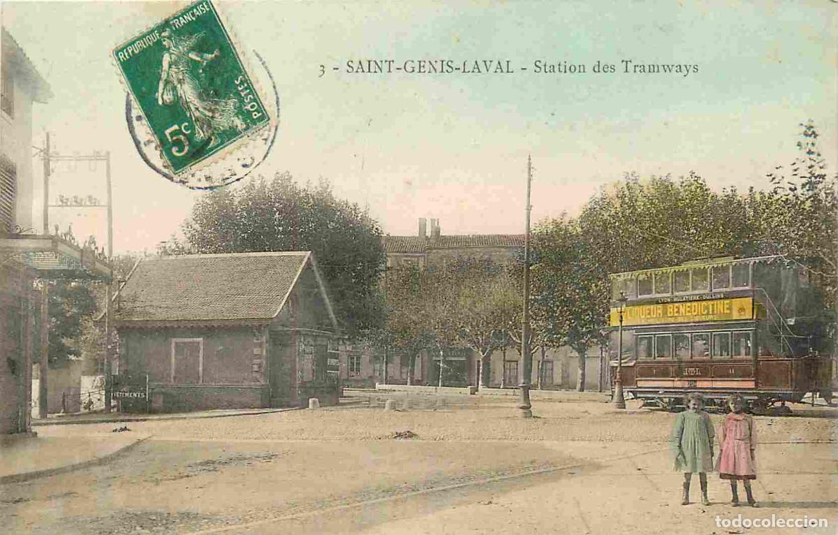 Cartes Postales: Carte Postale Ancienne - 69 - Saint-Genis-Laval - Station des Tramways - Anim&eacute;e - Coloris&eacute;e - CPA -