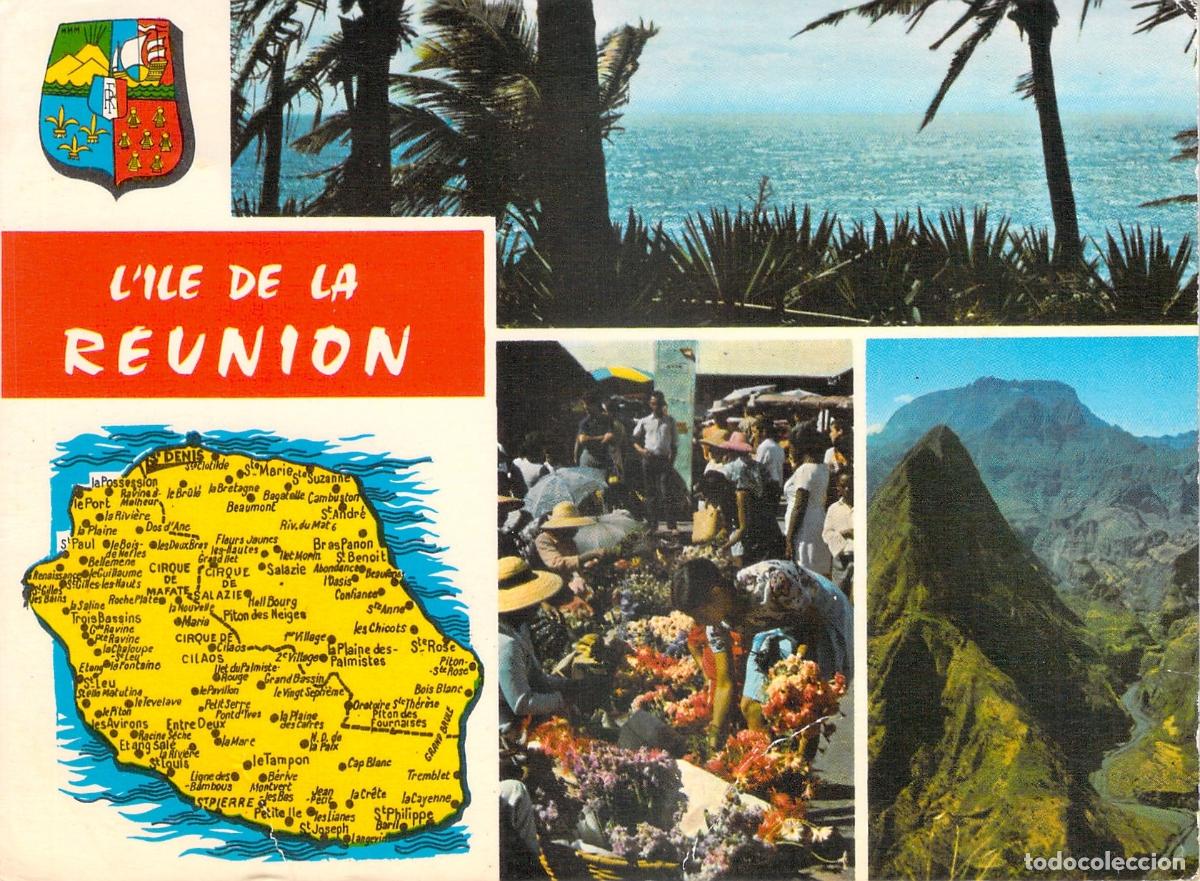 Postales: Tarjeta Postal Isla de la Reuni&oacute;n Mapa y Vistas de Saint-Pierre