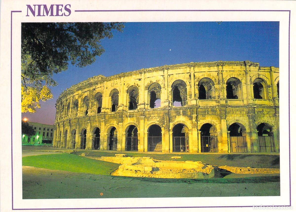 Postales: Postal Anfiteatro de N&icirc;mes Les Ar&egrave;nes Iluminaci&oacute;n Nocturna