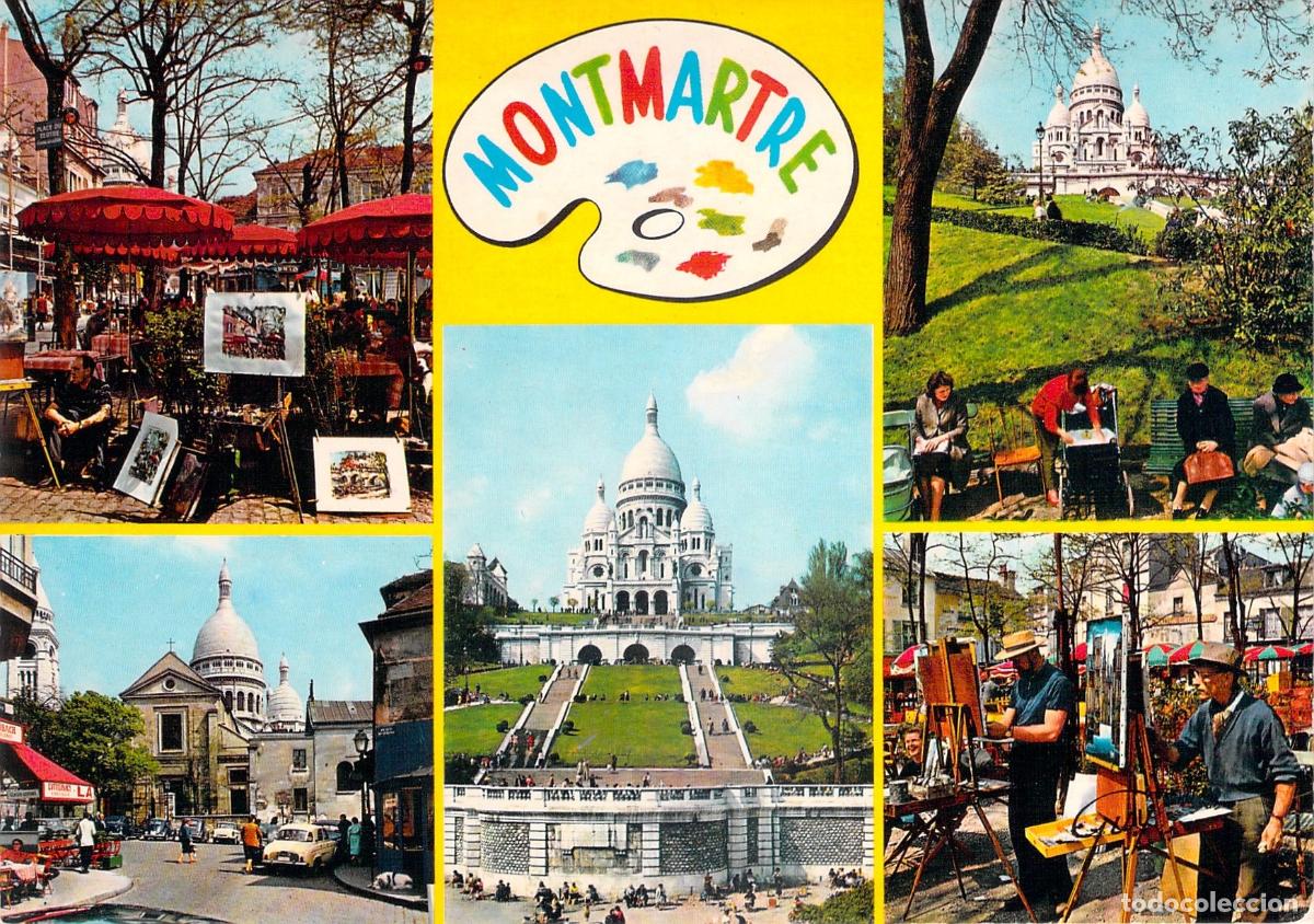 Cartes Postales: Postal de Montmartre Par&iacute;s, Bas&iacute;lica Sacr&eacute;-C&oelig;ur y Pintores de Tertre