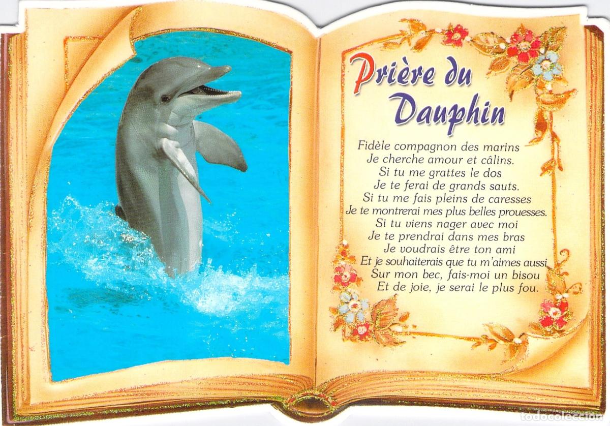Postcards: Postal con Delf&iacute;n y Poema Franc&eacute;s Pri&egrave;re du Dauphin