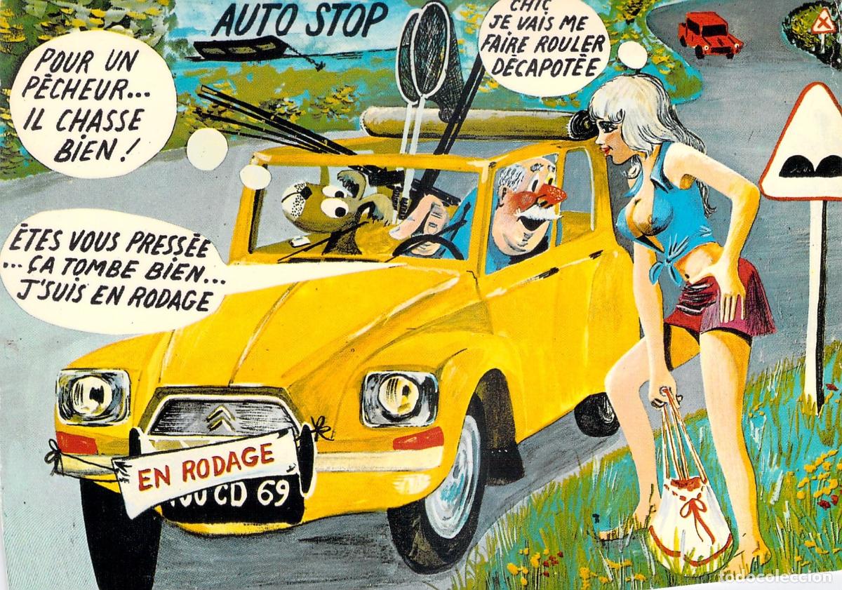 Postcards: Postal de Humor Francesa Citro&euml;n y Autoestopista