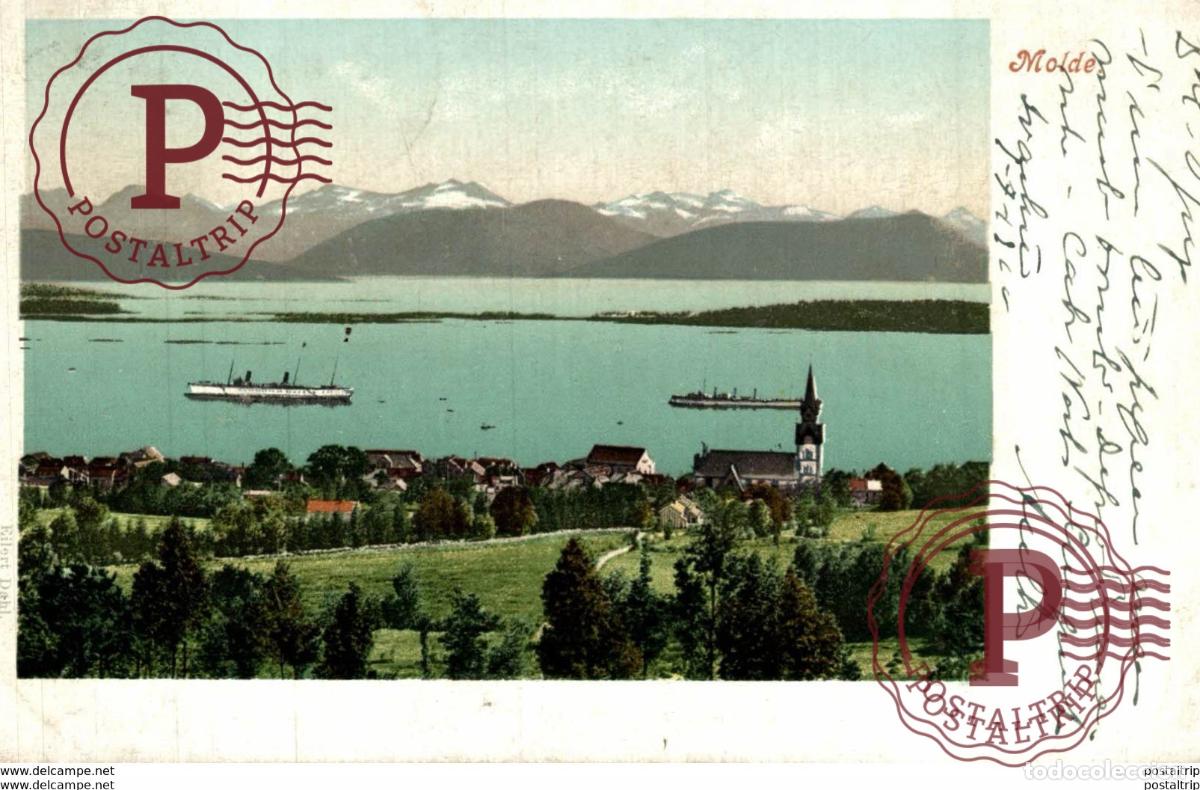 Postales: MOLDE MED KIRKEN Norge dos simplesimple back Norwegen NORWAY NORUEGA NORGE NORVEGE