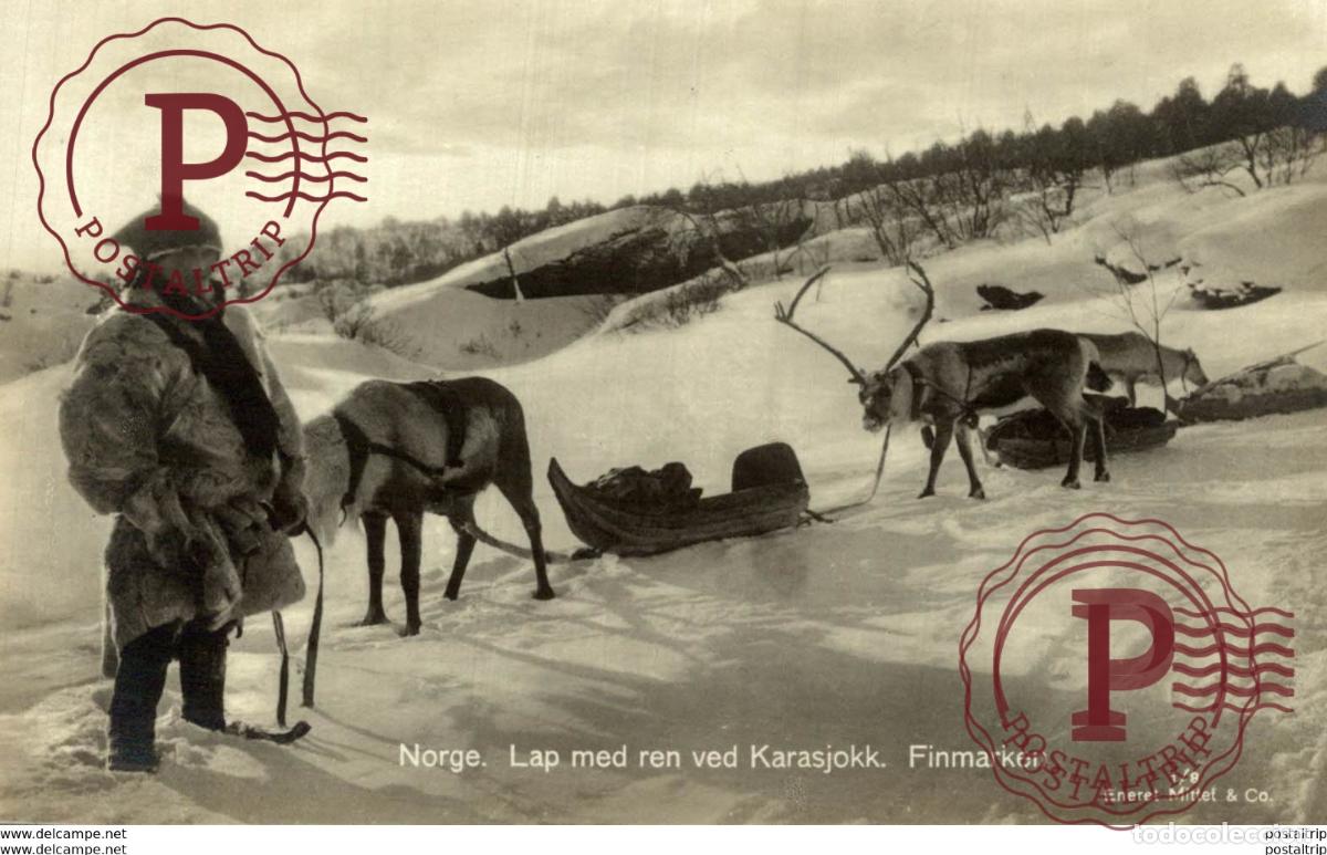 Postcards: Norv&egrave;ge . Norge . Lap med ren ved Karasjokk. Finmarken. Carte Photo NORWAY NORUEGA NORGE NORVEGE