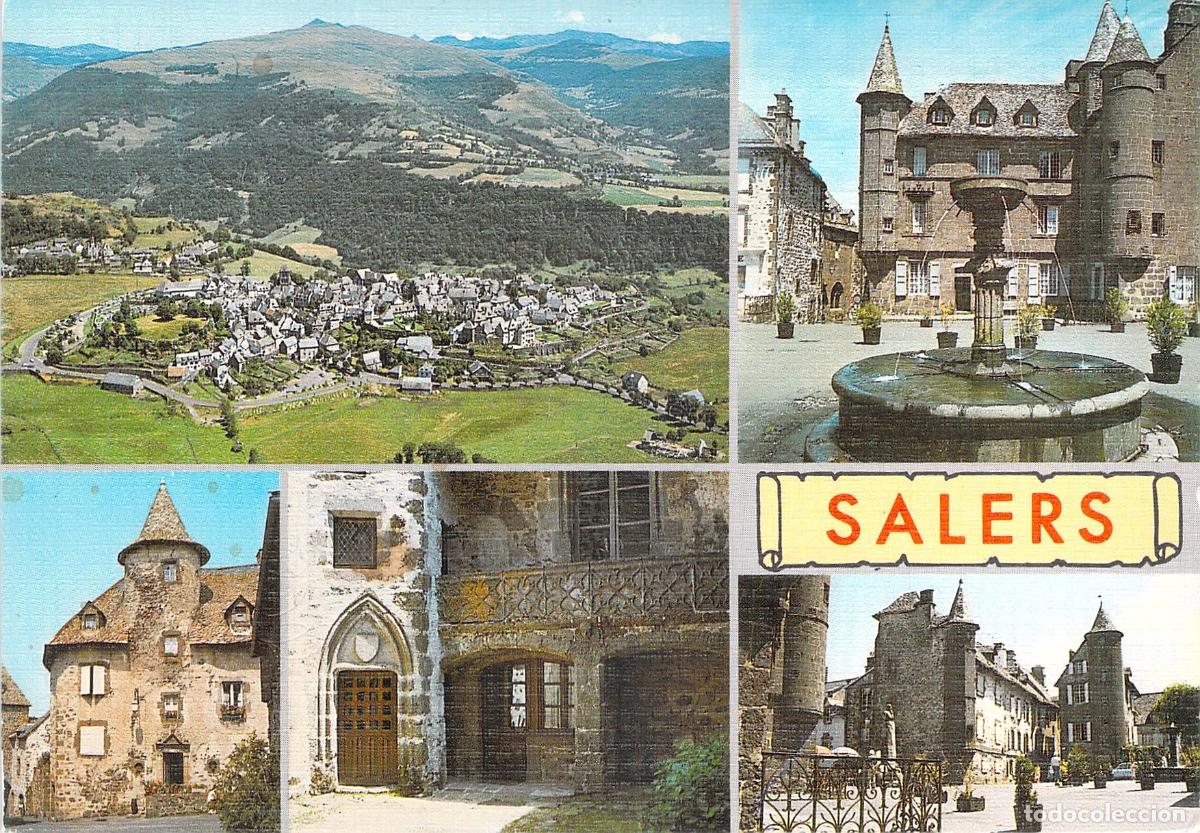 Postales: Postal de la ciudad medieval de Salers en el Cantal, Francia