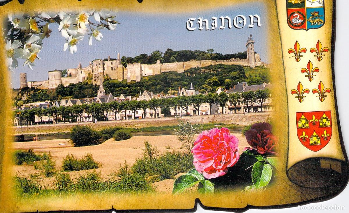 Postales: Postal del Castillo de Chinon y el R&iacute;o Vienne en Francia